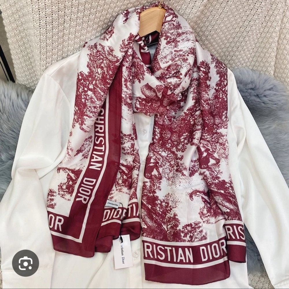 Dior Burgundy and White Silk Scarf